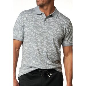 Ben Sherman Polo Shirt Grey Heather Geometric Wave Print Short Sleeve S‎ New